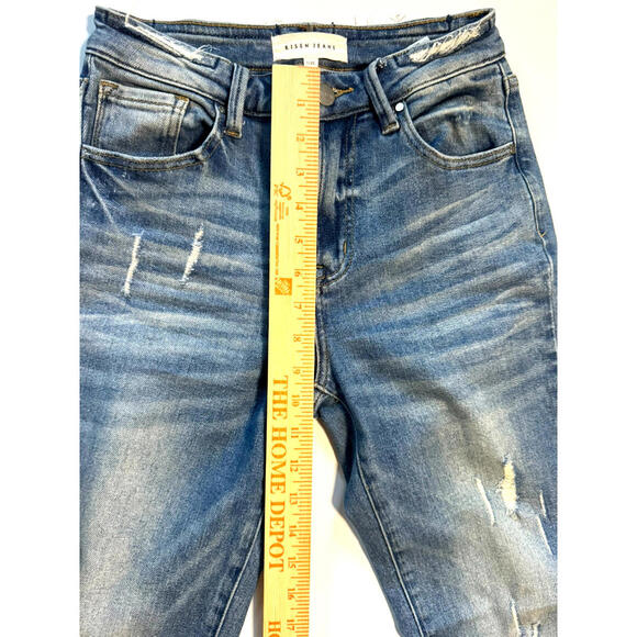 Women's Risen Flared Jeans juniors size 1 inseam 25 ripped & distressed Y2K - Picture 5 of 7